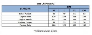Sizechart Baju Gamis Jubah Pria nijaz