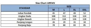 sizechart baju koko kurta pria arfan