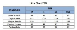 sizechart baju koko kurta pria zen