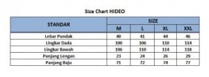 sizechart baju koko pria hideo