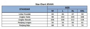 sizechart blazer casual jevan